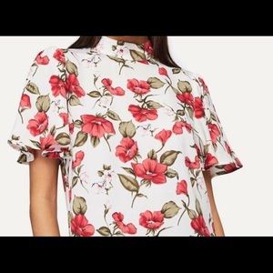 Flower Print Flutter Sleeve Top
